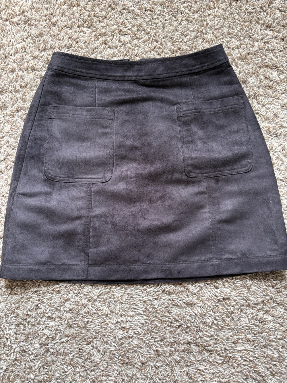 Black Suede Patch-Pocket Mini Skirt
